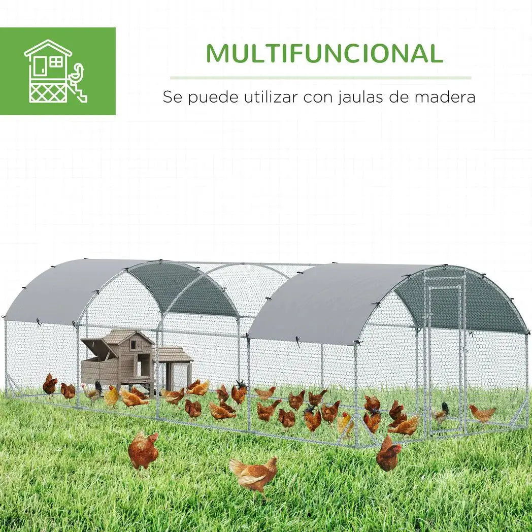 PawHut Walk In Chicken Run Galvanised Chicken Coop Hen Poultry House Cage Pet Playpen Garden with Water-Resist Covers - from PawHut