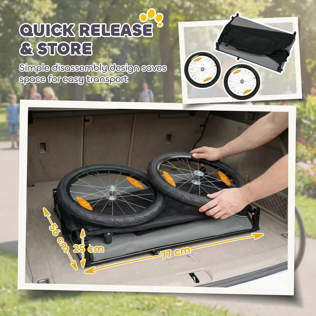 PawHut Dog Bike Trailer, Dog Cart Bicycle Carrier for Small and Medium Pets with 20" Inflatable Rubber Wheels, Grey - from PawHut