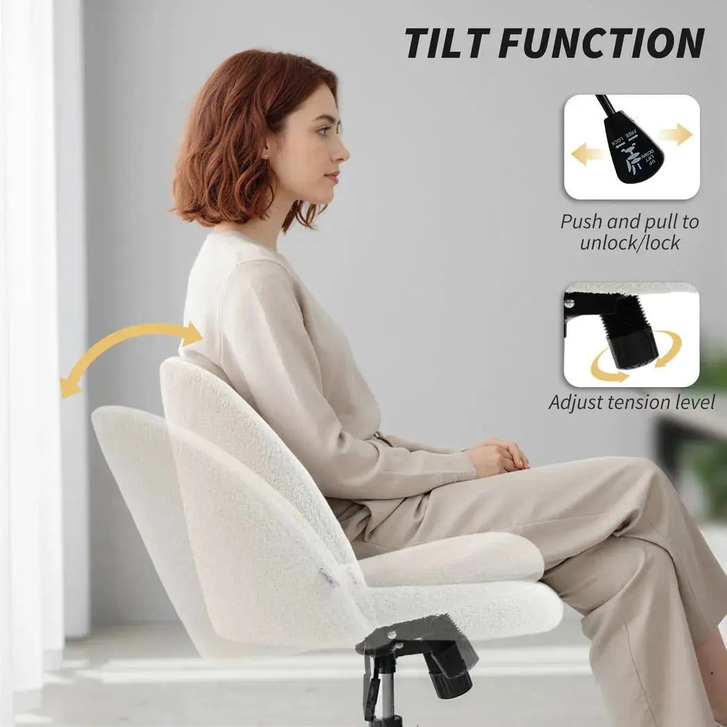 HOMCOM Teddy Fleece Office Chair with Wheels - Cream White - from HOMCOM