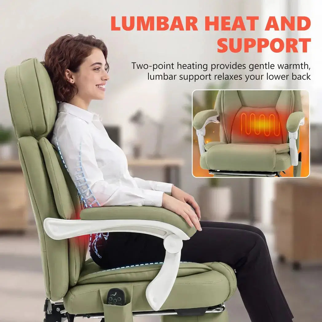 HOMCOM High Back Vibration Massage Office Chair Heated Reclining Computer Chair w/ Adjustable Height, Swivel Wheels, Lime Green - from HOMCOM