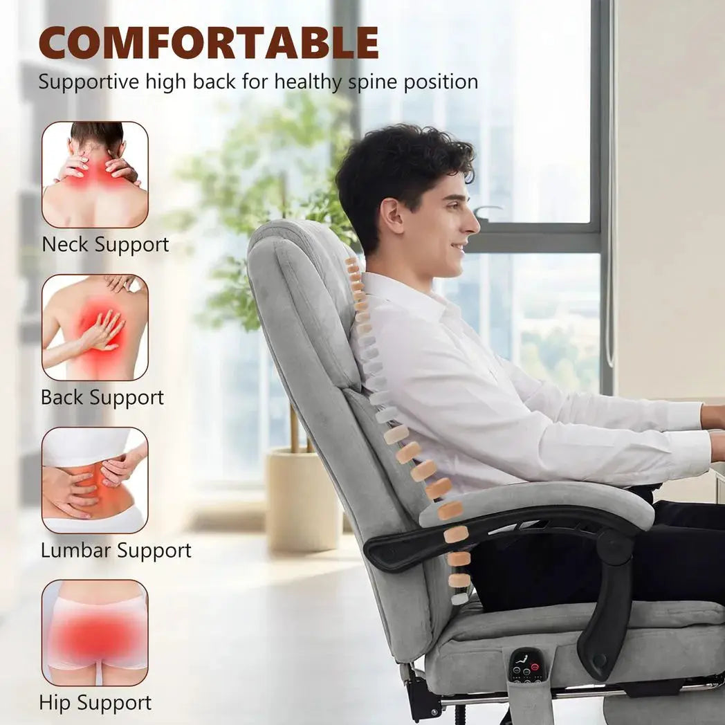 HOMCOM Office Chair with 6-Point Vibration Massage and Heat, Executive Computer Desk Chair with High Back, Reclining, Grey - from HOMCOM