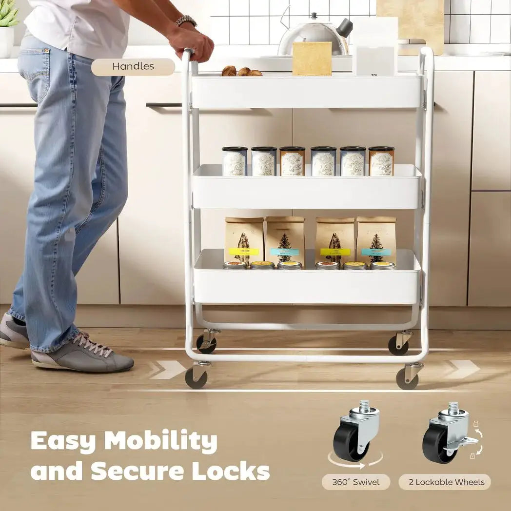 HOMCOM 3-Tier Storage Trolley on Wheels, Rolling Utility Cart with Mesh Backets for Kitchen, Bathroom, Bedroom, White - from HOMCOM