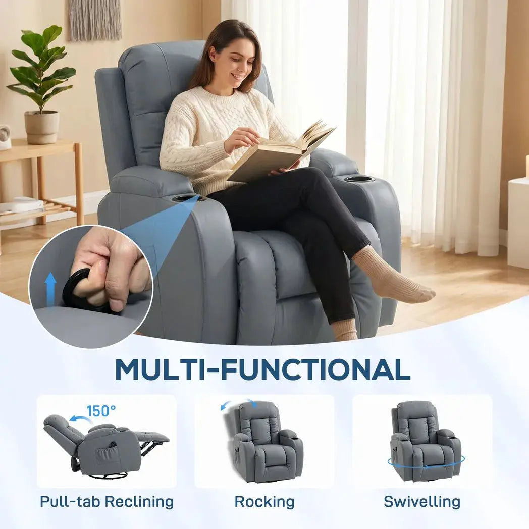 HOMCOM Massage Recliner Armchair, PU Leather Recliner Chair, Grey - from HOMCOM
