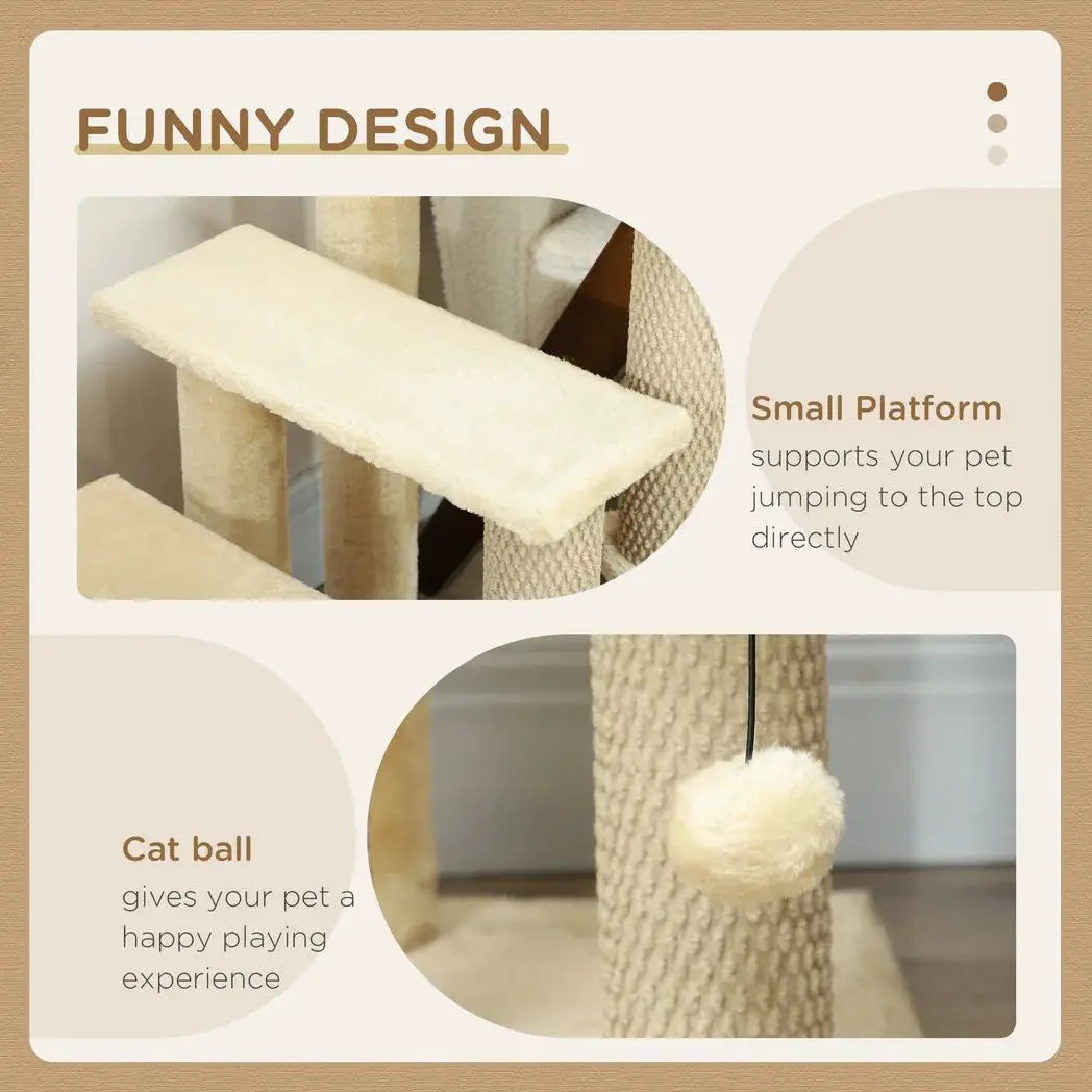 PawHut 4-step Pet Stairs with Scratching Posts, Platforms, Toy Ball, Beige - from PawHut