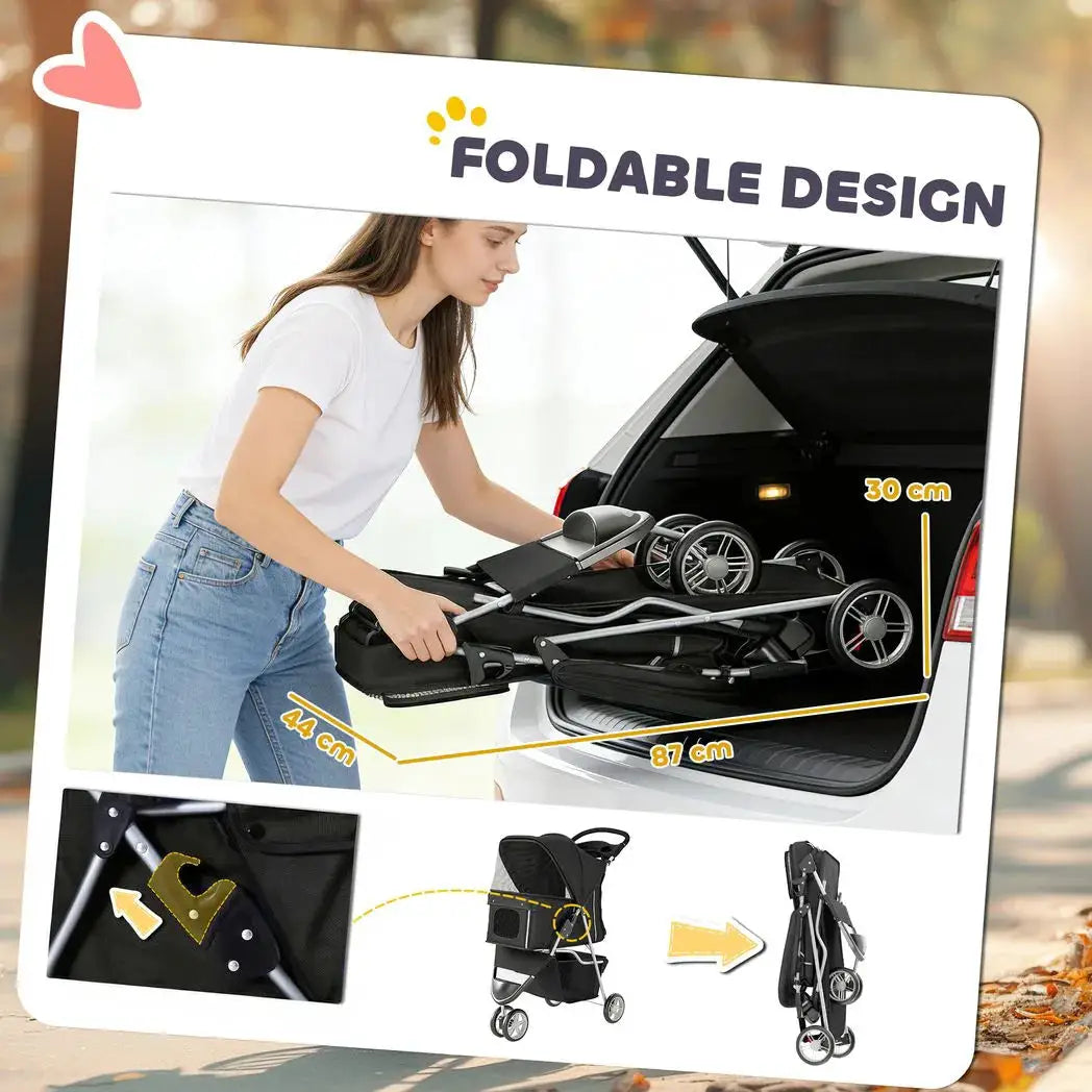 PawHut 3 Wheel Pet Stroller for Small and Miniature Dogs, Black - from PawHut