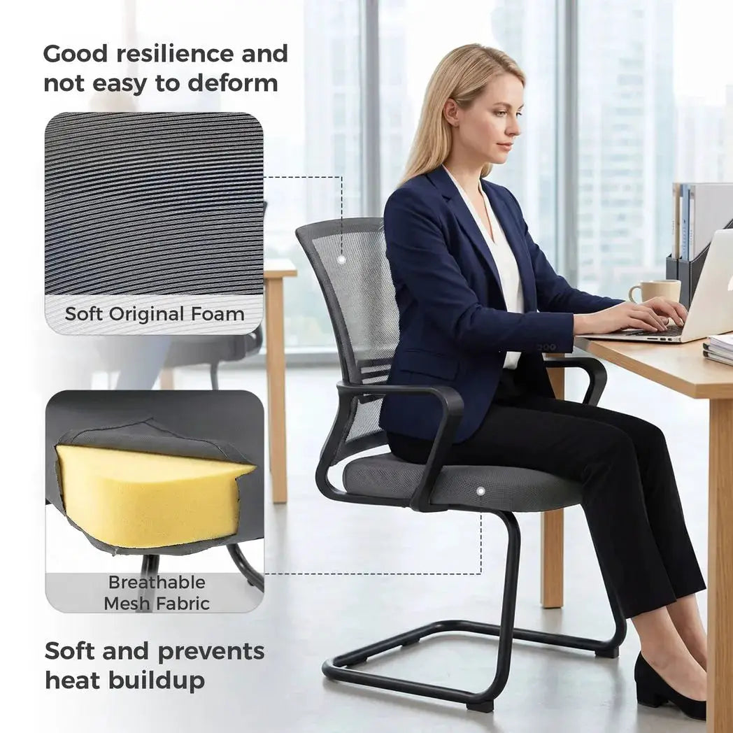 HOMCOM Padded Meeting Office Chair, Ergonomic Desk Chair No Wheels with Sled Base for Bedroom, Waiting, Reception, Dark Grey - from HOMCOM