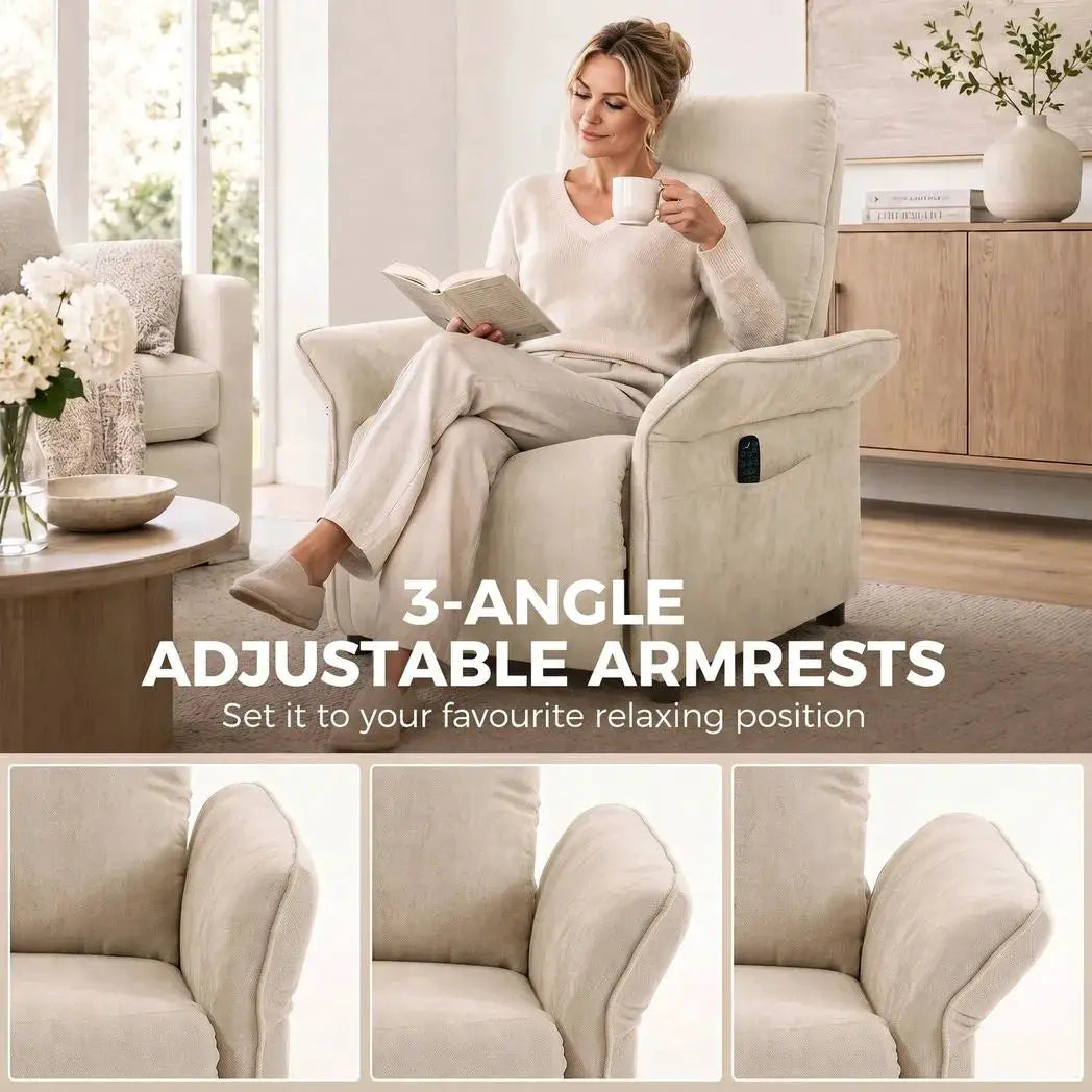HOMCOM Recliner Armchair, Push Back Recliner Chair with Massage & Heat, Adjustable Armrests, Dual Side Pockets, Beige - from HOMCOM