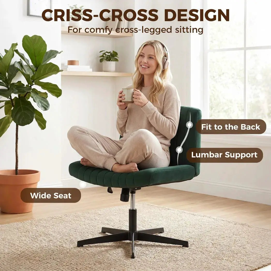 HOMCOM Flannel Criss Cross Legged Desk Chair, Armless Office Chair No Wheels, Green - from HOMCOM