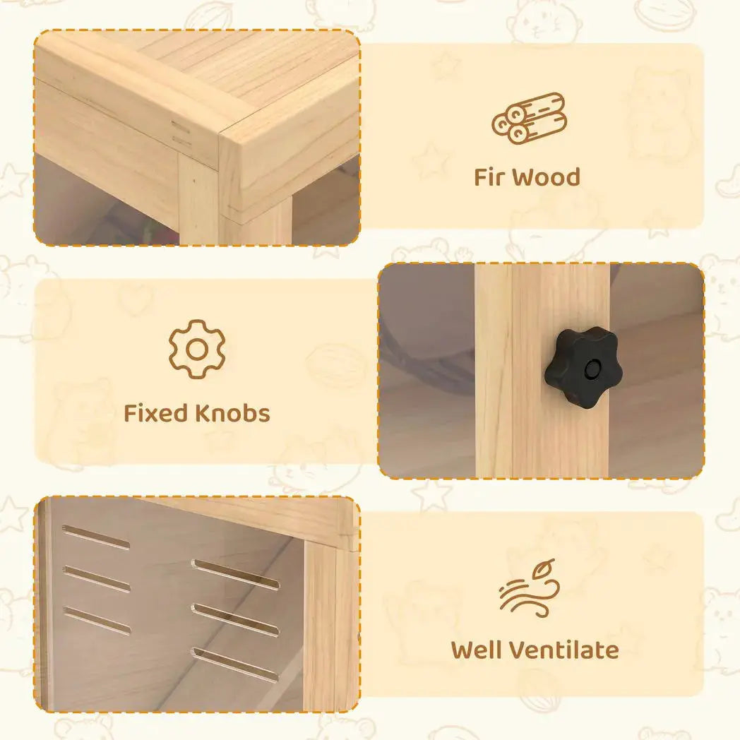 PawHut Wooden Hamster Cage with Hut, Wheel, Ramps, Removable Viewing Panels, 80 x 50 x 84 cm, Natural - from PawHut
