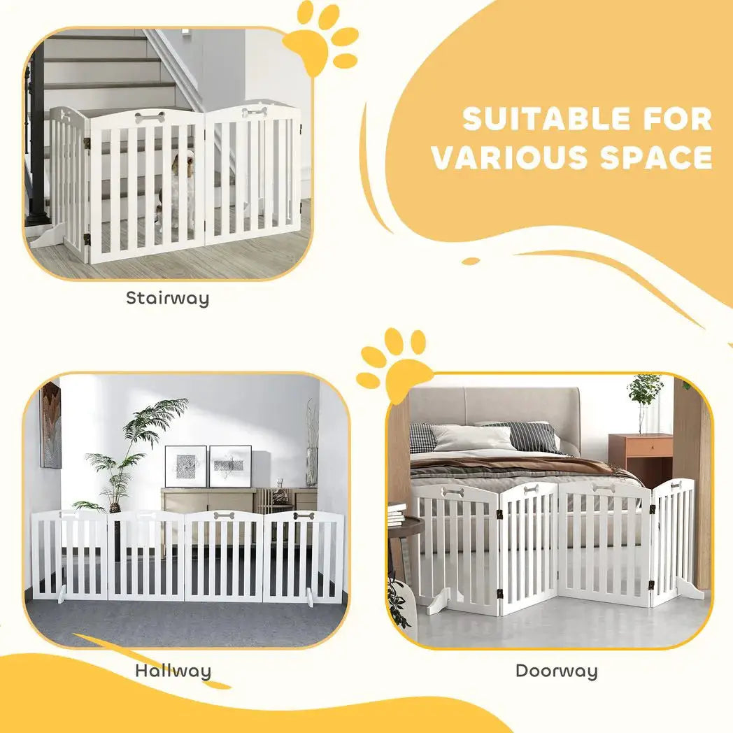 PawHut Wooden Dog Gate, Freestanding Pet Gate with Support Feet for Doorways, Hallways, Stairs, 207.5L x 61H cm, White - from PawHut