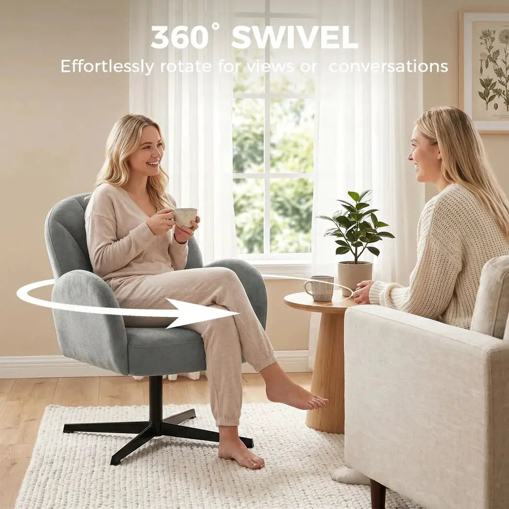 HOMCOM Swivel Accent Chair, Shell-Shaped Armchair with Spring Cushion, Metal Base, Grey - from HOMCOM
