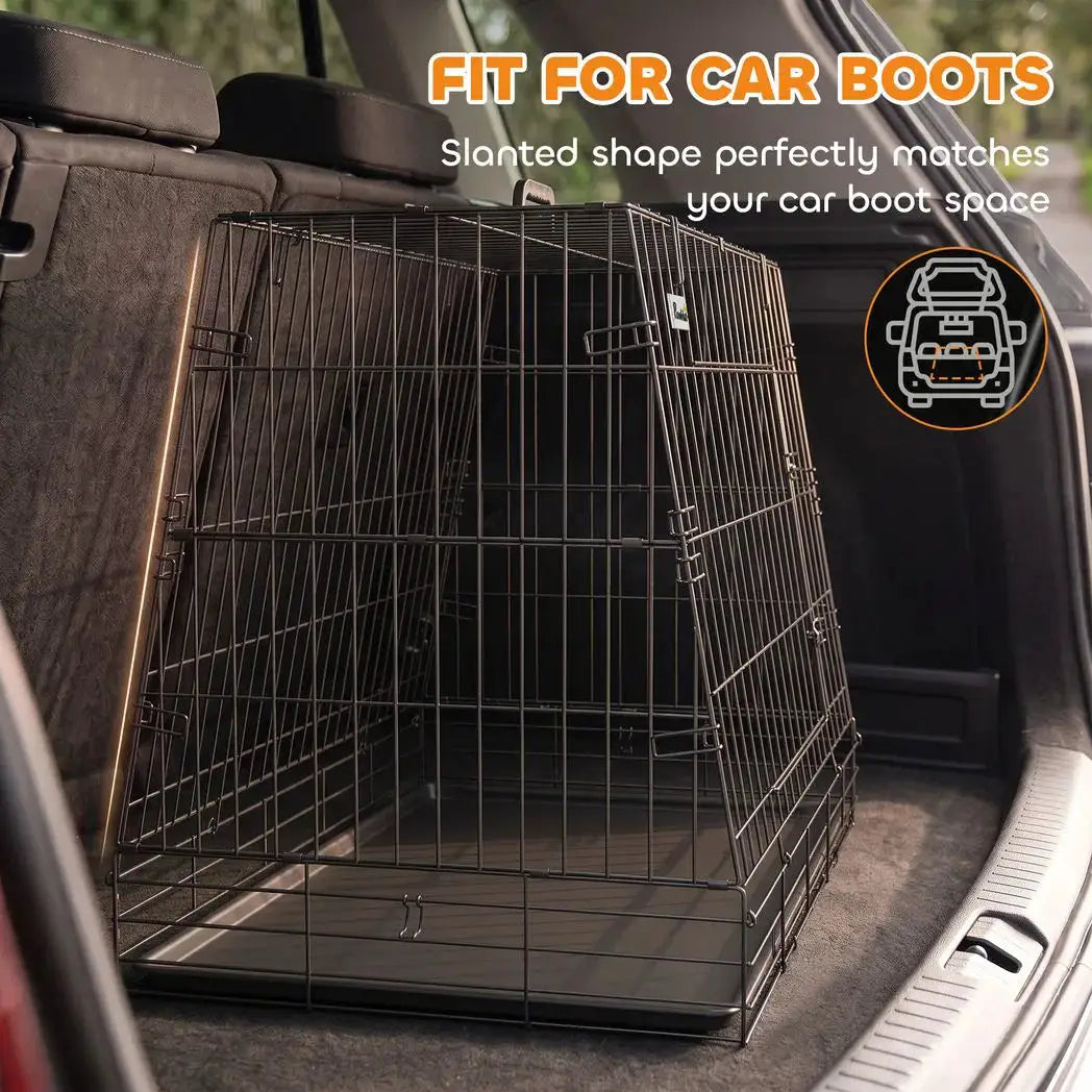 PawHut 35"(90 cm) Car Dog Crate Medium Large Collapsible Slanted Travel Dog Cage with Tray for Car Boot - from PawHut