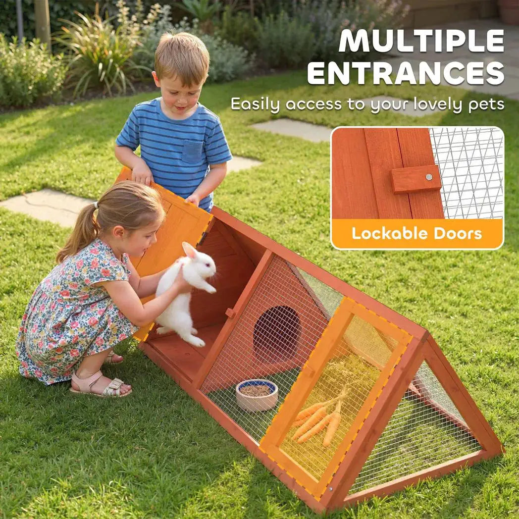 PawHut Rabbit Hutch, Wooden Guinea Pig Hutch with Run and Doors, Outdoor Triangle Bunny House for Rabbits,Duck and Chicken - from PawHut