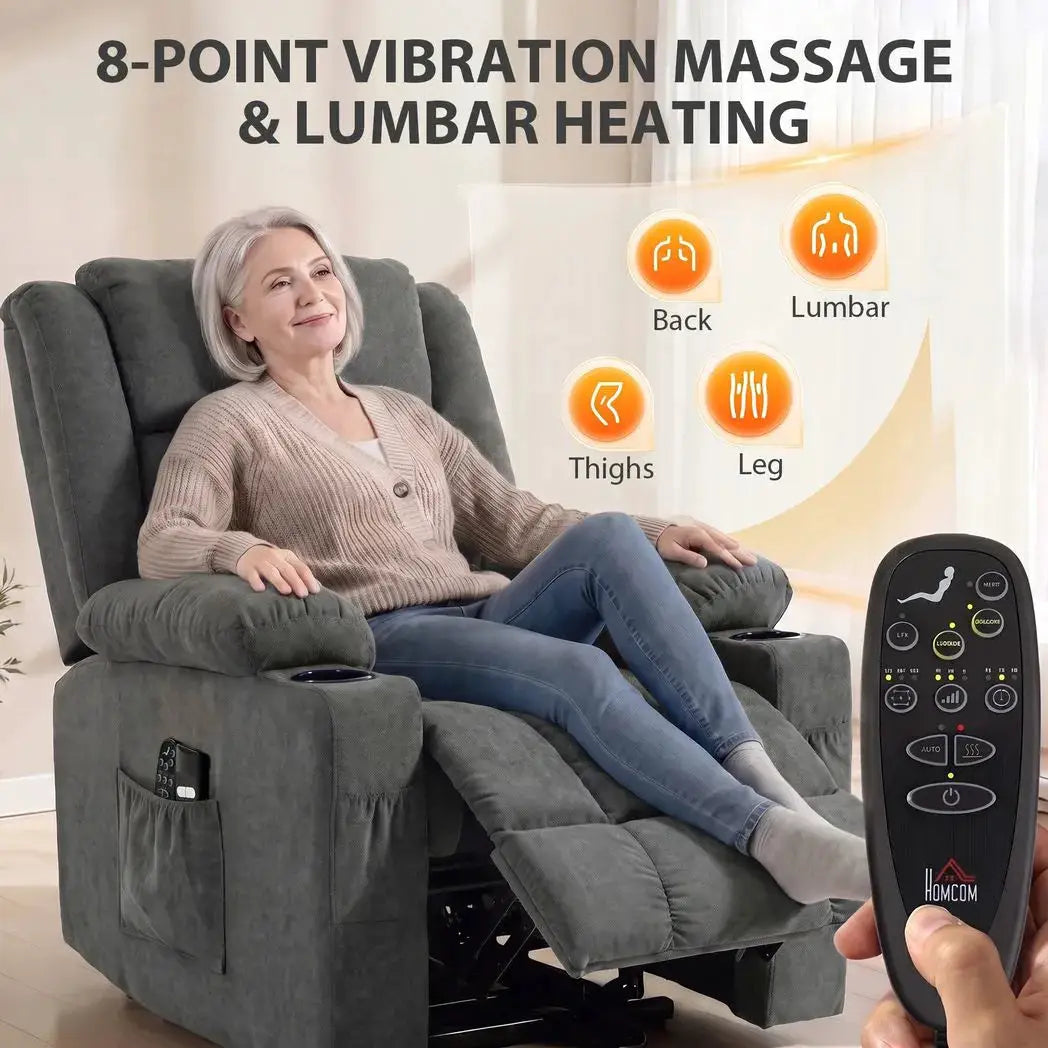 HOMCOM Dual Motor Recliner Chair, 55° Electric Lift Chair for Elderly, Recliner Armchair with Massage and Heat, Dark Grey - from HOMCOM