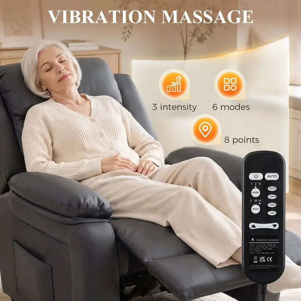 HOMCOM Riser and Recliner Chair with Vibration Massage, PU Leather Power Lift Chair for Elderly, Dark Grey - from HOMCOM