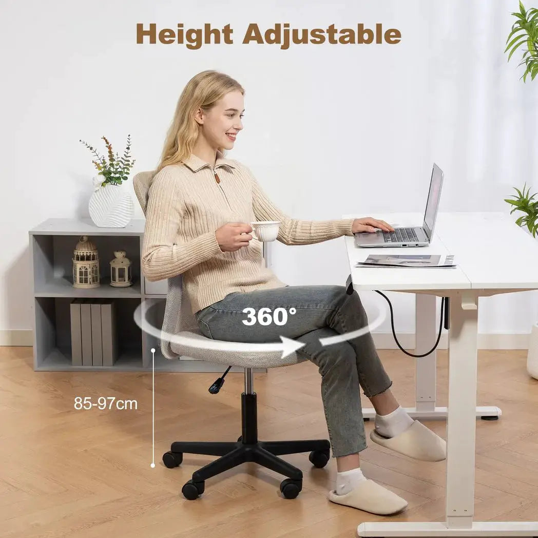 Vinsetto Computer Desk Chair, Mesh Office Chair with Adjustable Height and Swivel Wheels, Armless Study Chair, Beige - from Vinsetto