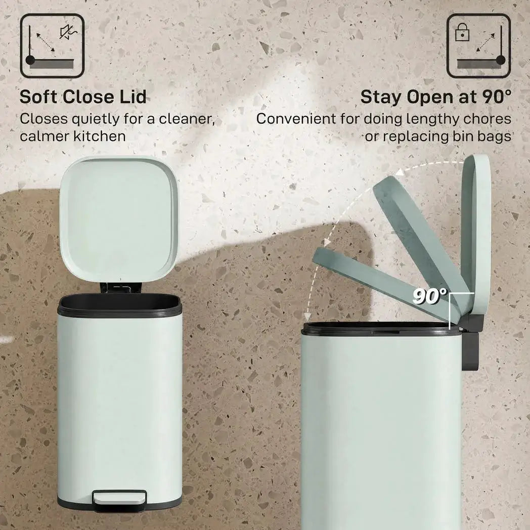 HOMCOM 30L Kitchen Bin, Compact Pedal Bin with Soft-Close and Stay-Open Lid, Removable Bucket for Kitchen, Home, Office, Green - from HOMCOM