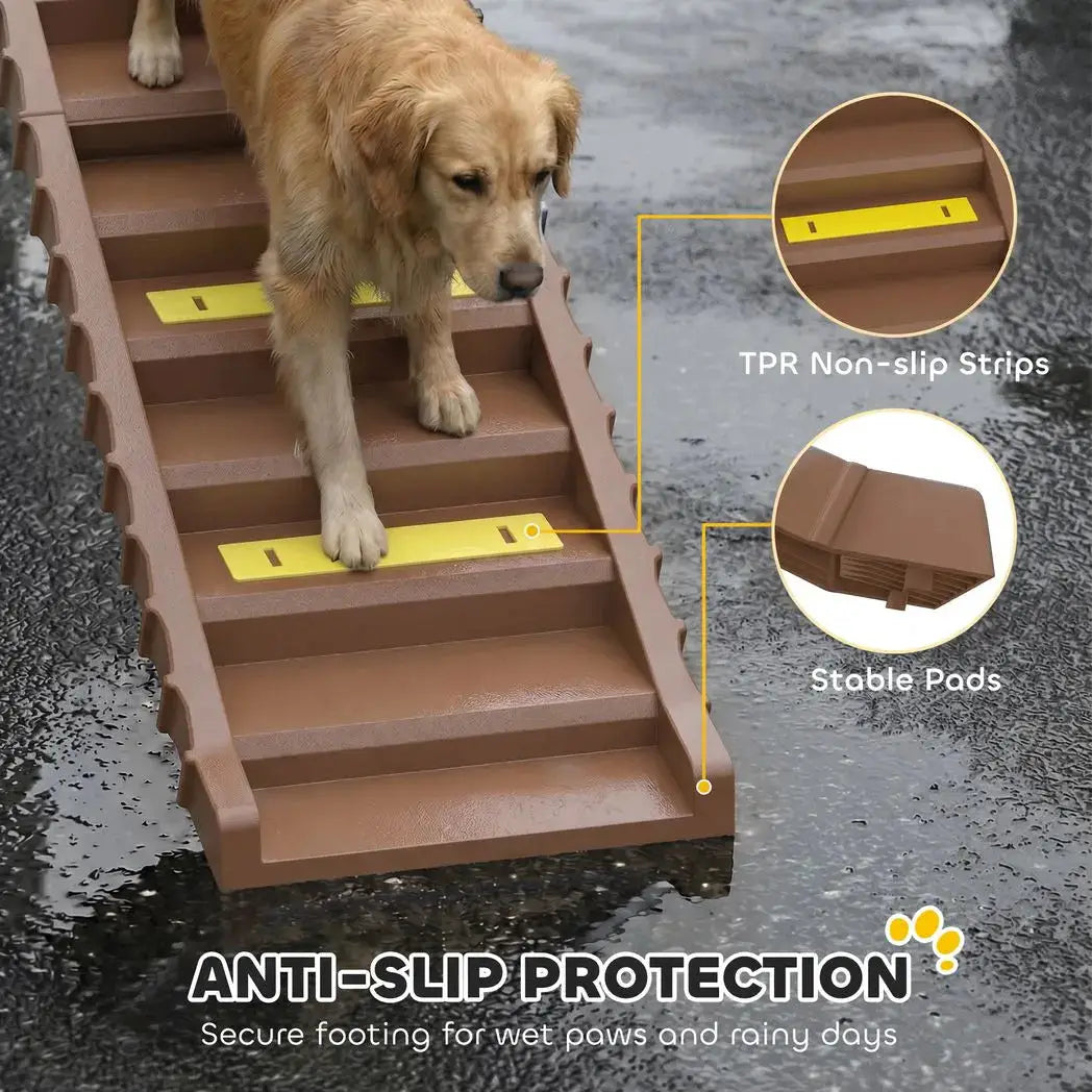 PawHut Dog Car Ramp with Anti-Slip Steps, 10-Steps Pet Stairs for Pets to Access Cars and High Beds, Brown - from PawHut