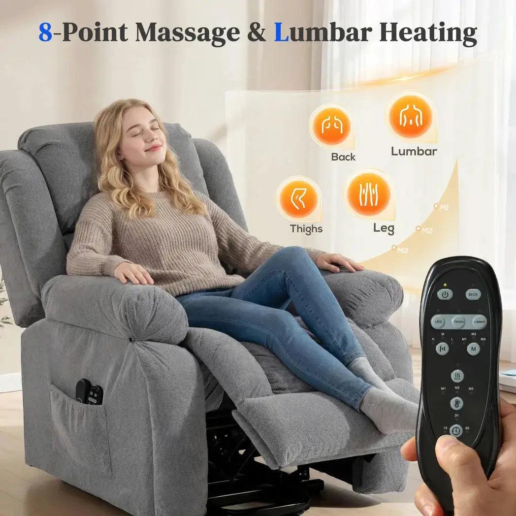 HOMCOM Recliner Armchair Lift Chair, Electric Recliner Chair with Vibration Massage and Heat, Wide Seat, USB Port, Light Grey - from HOMCOM