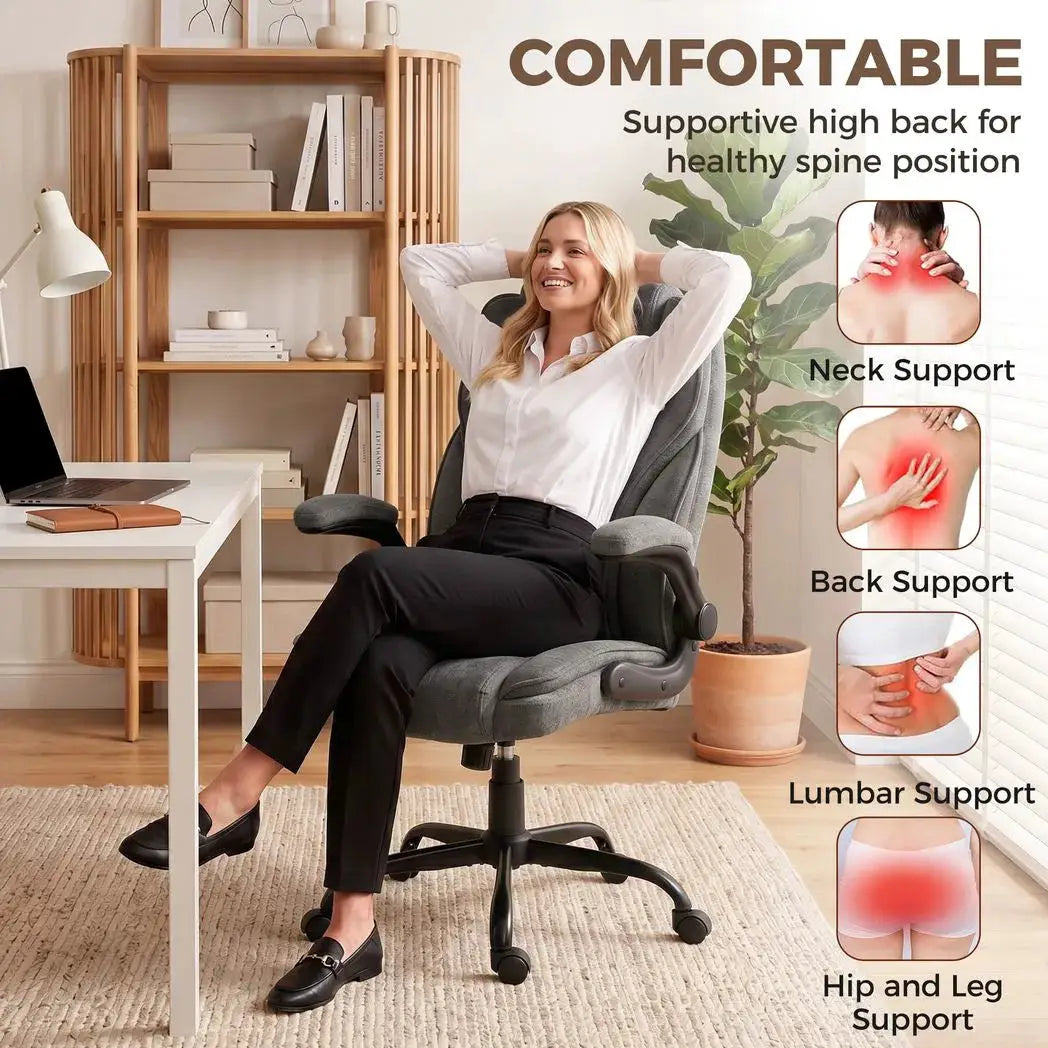 HOMCOM Office Chair, Ergonomic Desk Chair with Flip-up Armrest, Pocket Springs, Swivel Wheels, Adjustable Height, Grey - from HOMCOM