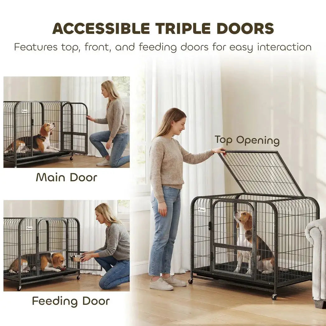 PawHut Heavy Duty Dog Crate,93 x 58 x 76 cm, Large Dog Cage for Small to Medium Breeds - from PawHut
