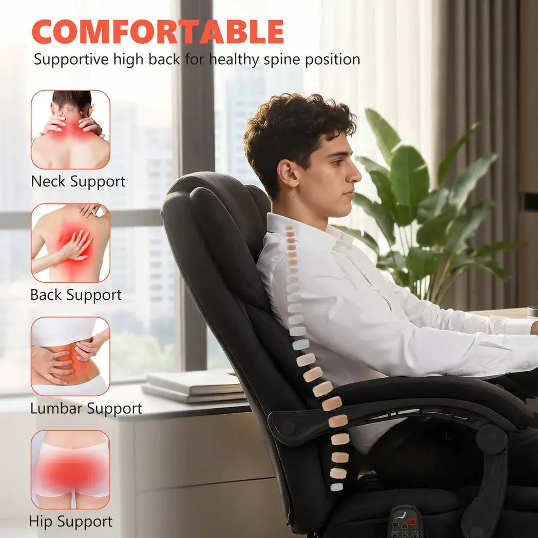 HOMCOM Office Chair with 6-point Vibration Massage and Heat, Fabric Desk Chair with Footrest, High Back, Black - from HOMCOM