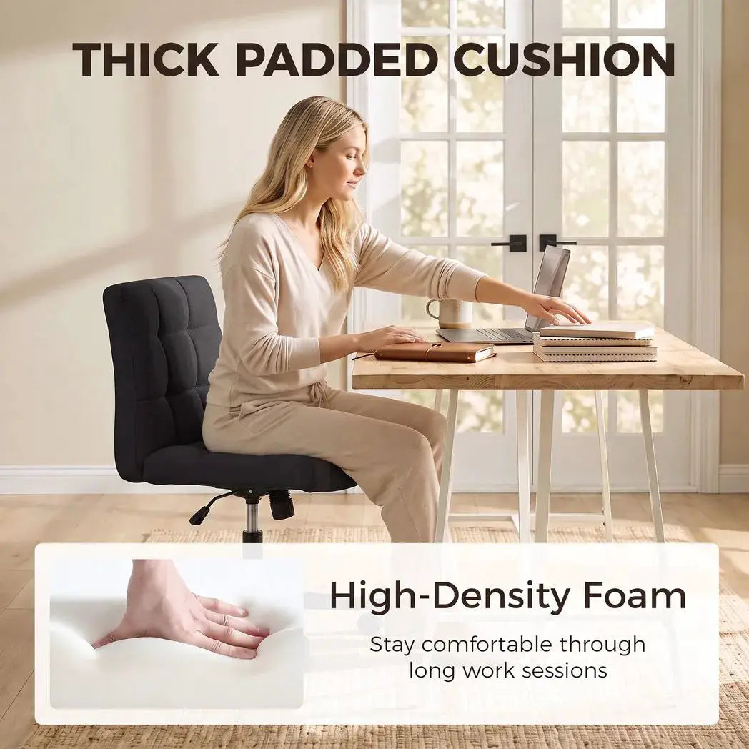 HOMCOM Armless Office Chair, Cross Legged Linen Computer Desk Vanity Chair with Wide Seat, Rocking Function, Black - from HOMCOM