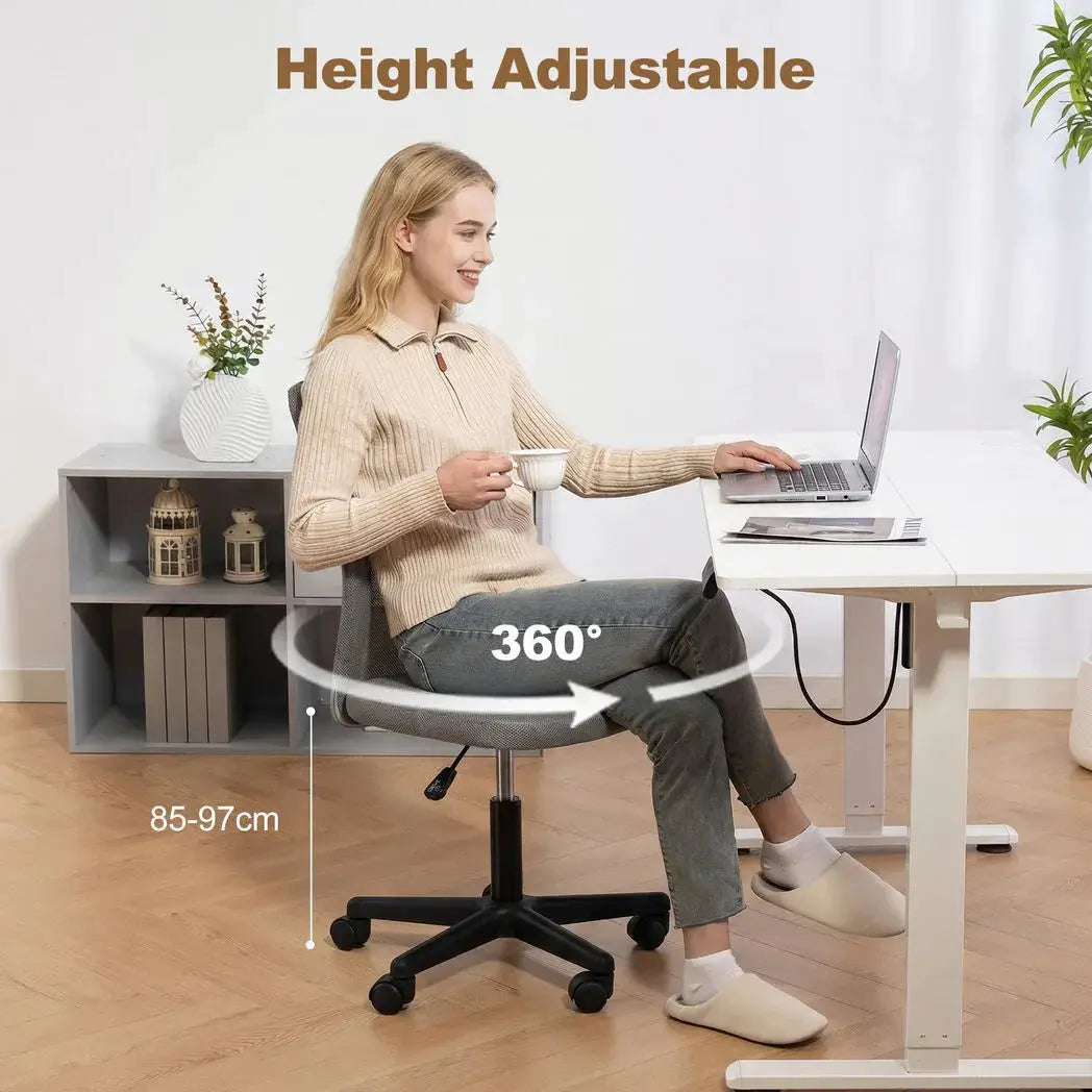 Vinsetto Computer Desk Chair, Mesh Office Chair with Adjustable Height and Swivel Wheels, Armless Study Chair, Grey - from Vinsetto