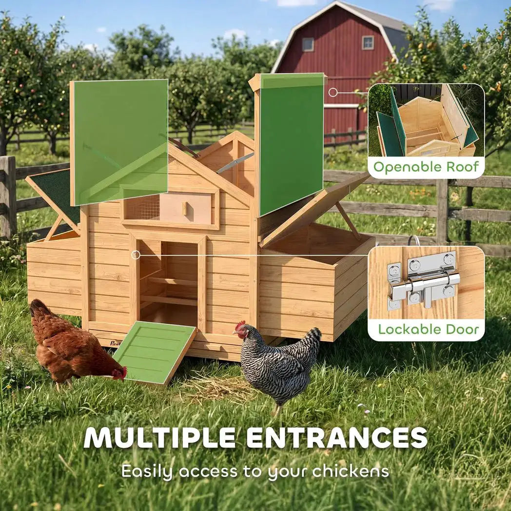 PawHut Chicken Coop, Wooden Outdoor Hen House with Nesting Box, Openable Waterproof Top, Pull-Out Tray, 150 x 100 x 97cm - from PawHut