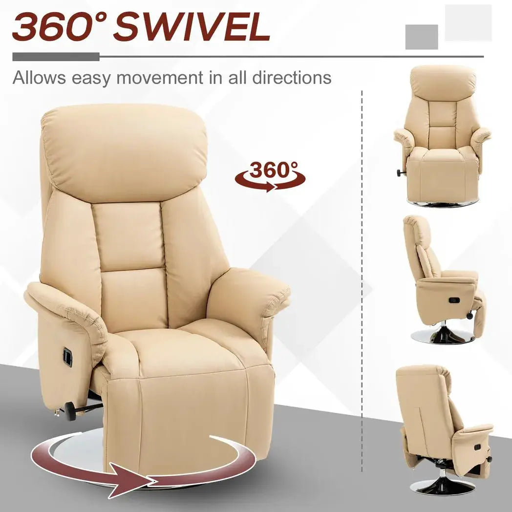 HOMCOM Adjustable Swivel Recliner, Manual Recliner Chair with Footrest, Padded Arms, PU Leather Upholstery, Beige - from HOMCOM