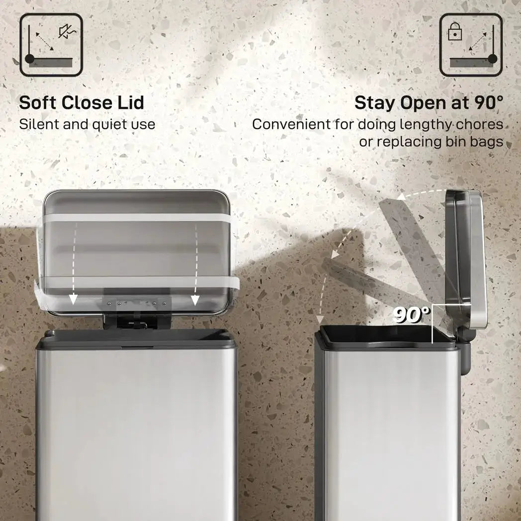 HOMCOM 20L Kitchen Bin with Soft-Close Lid and Stay-Open Function, Stainless Steel Pedal Bin with Removable Inner Bucket for Kitchen, Office, Home, Silver Tone - from HOMCOM
