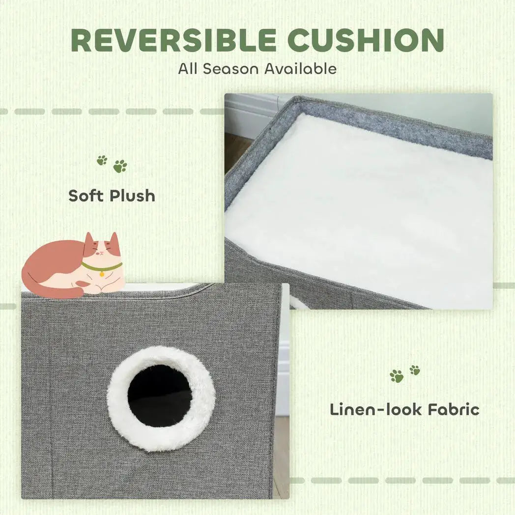 PawHut Cat Bed for Indoor Pets, Foldable Cat House with Fluffy Ball and Scratch Pad for Small and Medium Pets, Grey - from PawHut