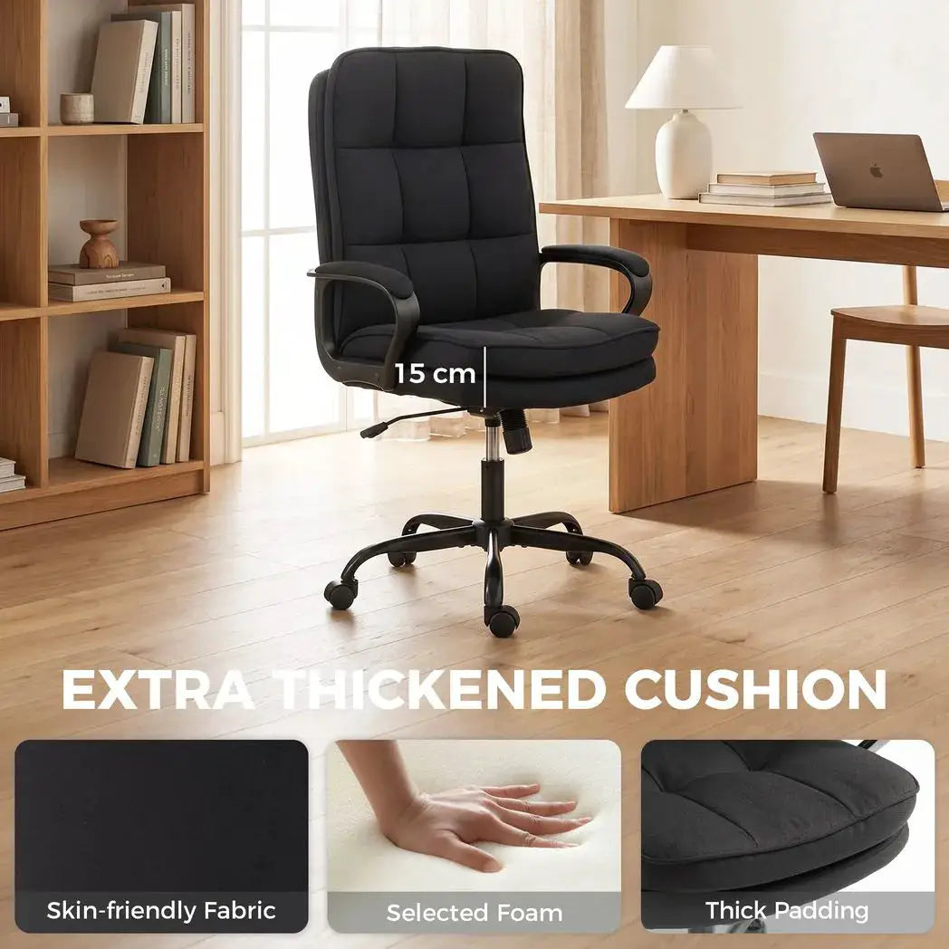 HOMCOM Double Padded Linen-Look Office Chair - Black - from HOMCOM