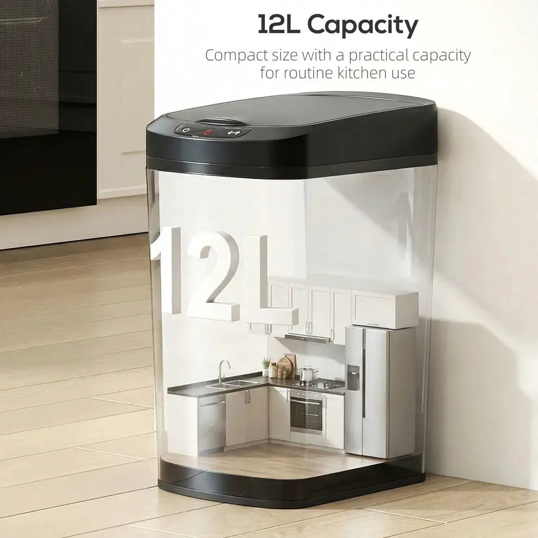 HOMCOM 12L Sensor Bin, Automatic Touchless Motion Sensor Kitchen Bin with Fingerprint Resistant Stainless Steel, Black - from HOMCOM