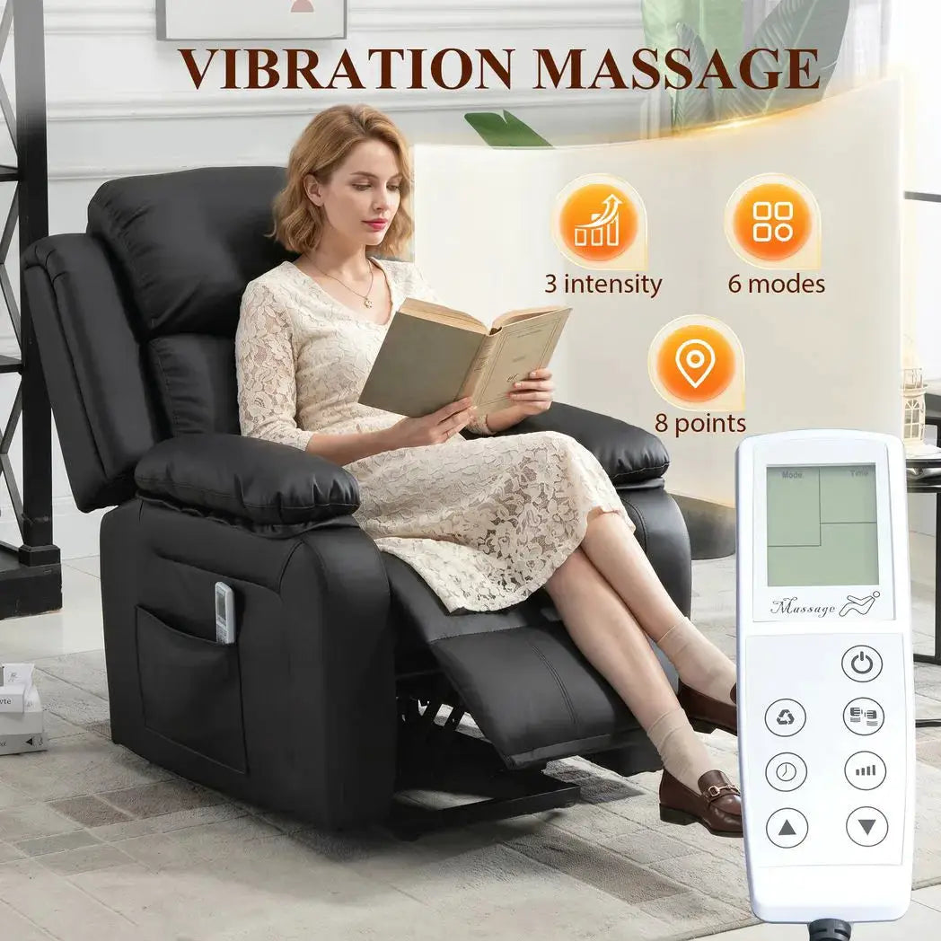 HOMCOM Riser and Recliner Chair with Vibration Massage, PU Leather Power Lift Chair for Elderly, Black - from HOMCOM