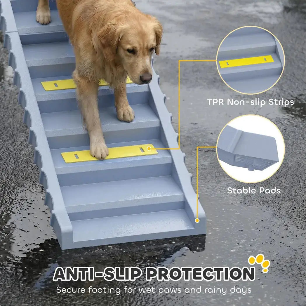 PawHut Dog Car Ramp with Anti-Slip Steps, 10-Steps Pet Stairs for Pets to Access Cars and High Beds, Grey - from PawHut