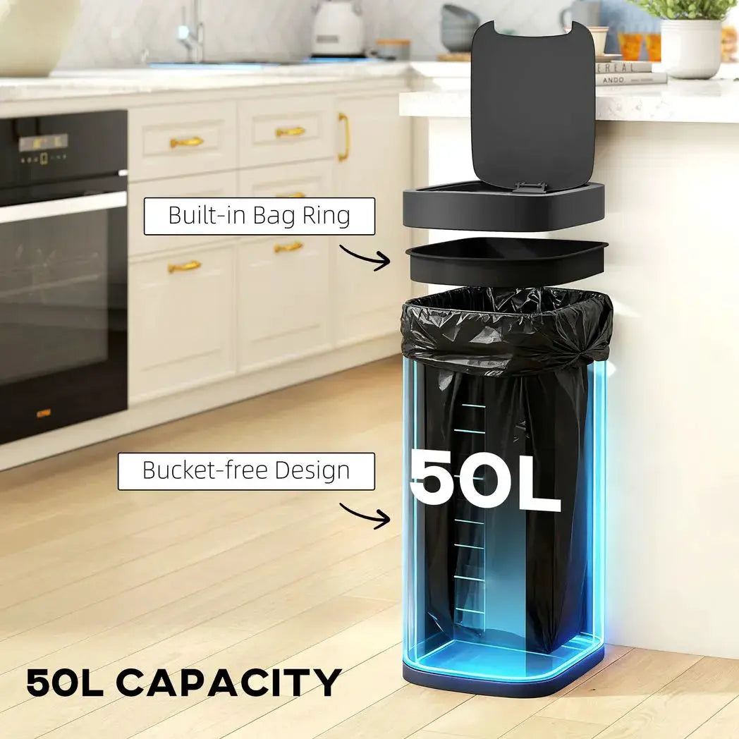 HOMCOM 50L Sensor Bin, Automatic Kitchen Bin, Manual Override, Battery Operated, Inner-Bucket-Free, for Kitchen, Bedroom - from HOMCOM