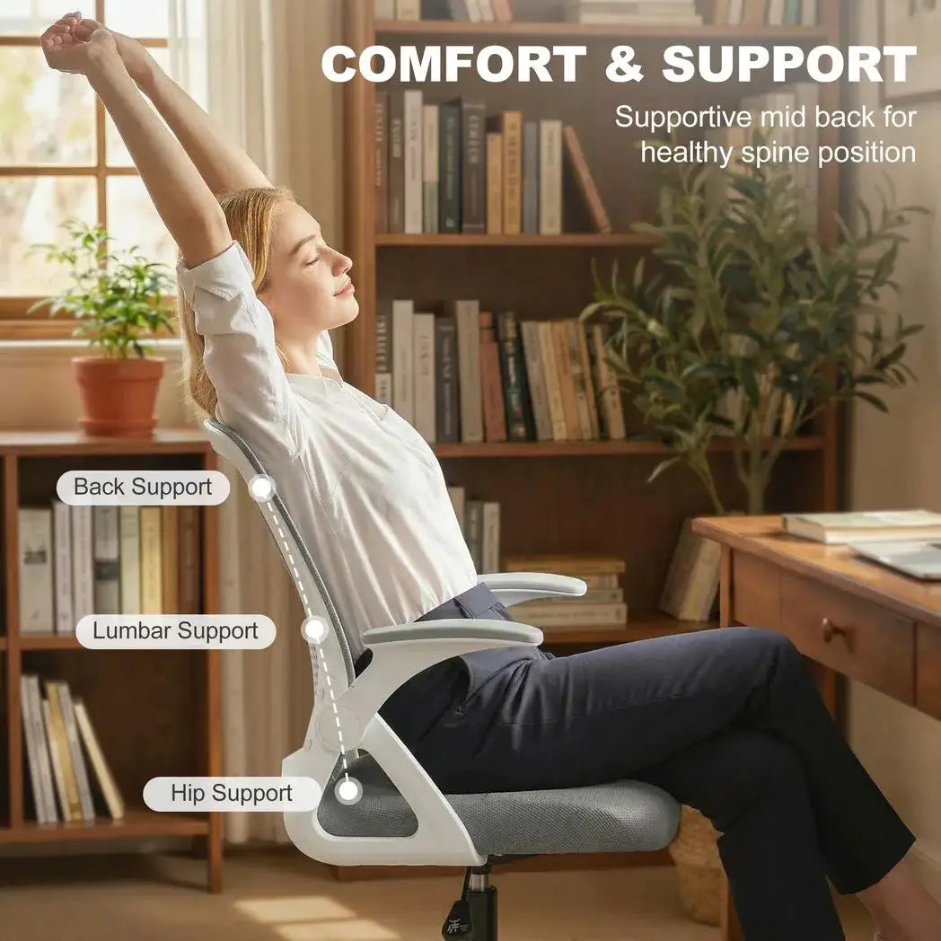 HOMCOM Painting Chair, Mesh Computer Desk Chair with Flip-up Armrests, Grey - from HOMCOM