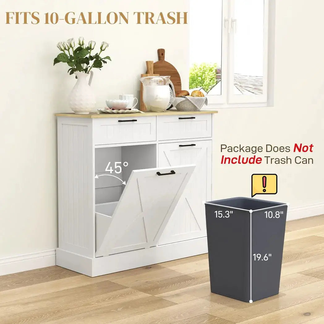 HOMCOM Sideboard with Tilt-out Trash Bin, Farmhouse Kitchen Sideboard with 2 Drawers, Adjustable Shelves, Door Racks, White - from HOMCOM
