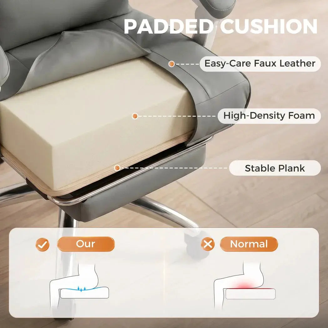 HOMCOM Ergonomic Executive Office Chair, Reclining Desk Chair with Lumbar Support, Footrest, Plush Thick Cushion, Grey - from HOMCOM