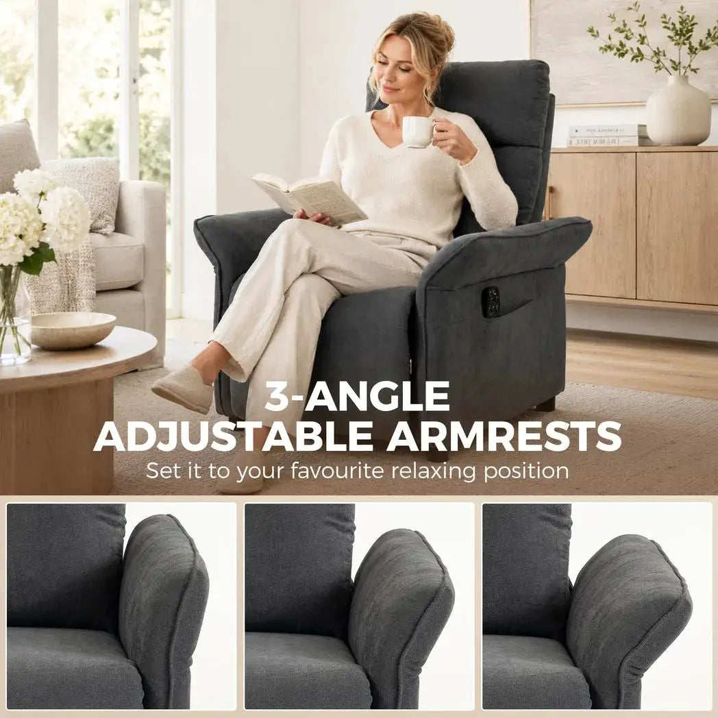 HOMCOM Recliner Armchair, Push Back Recliner Chair with Massage & Heat, Adjustable Armrests, Dual Side Pockets, Dark Grey - from HOMCOM