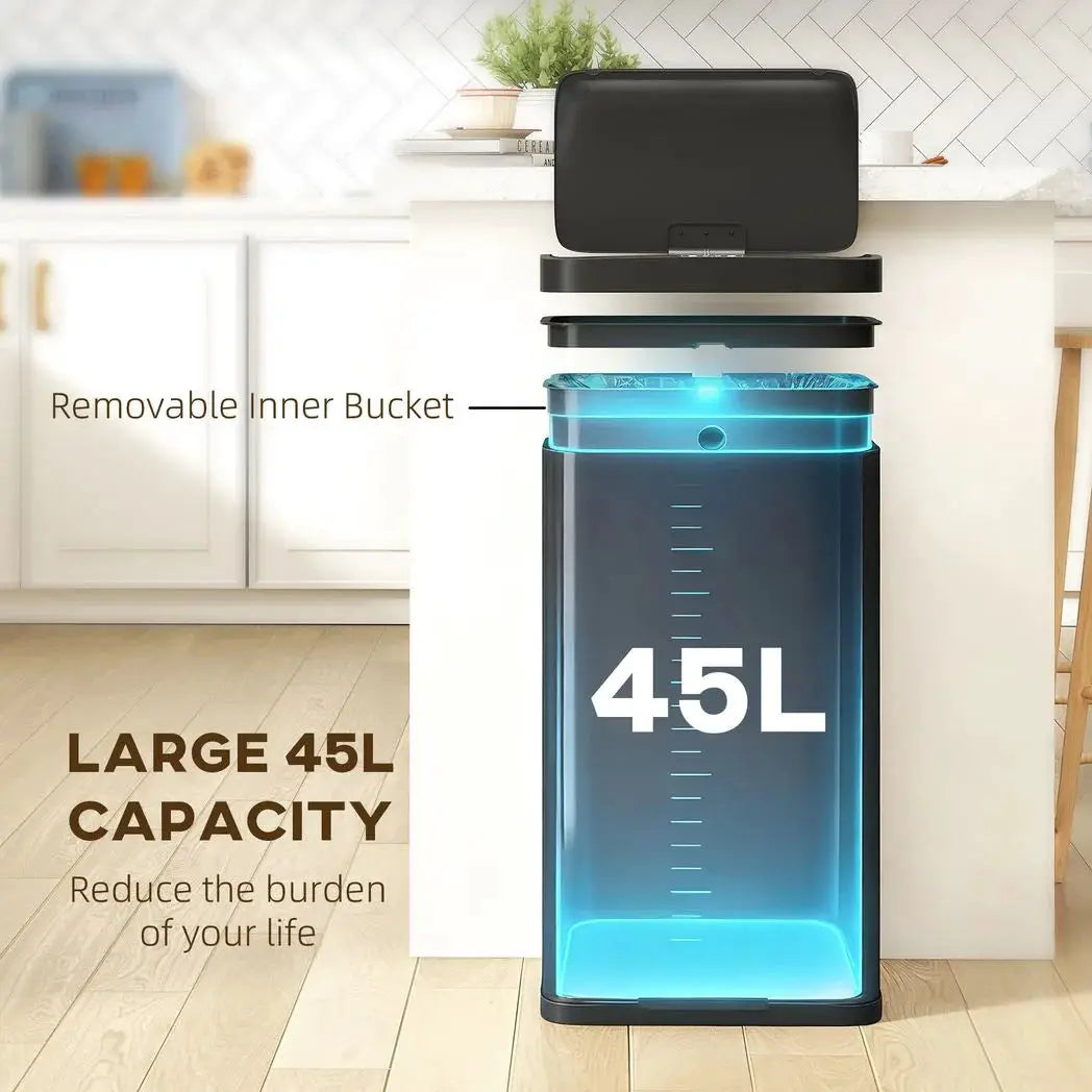 HOMCOM 45L Kitchen Sensor Bin - Black - from HOMCOM