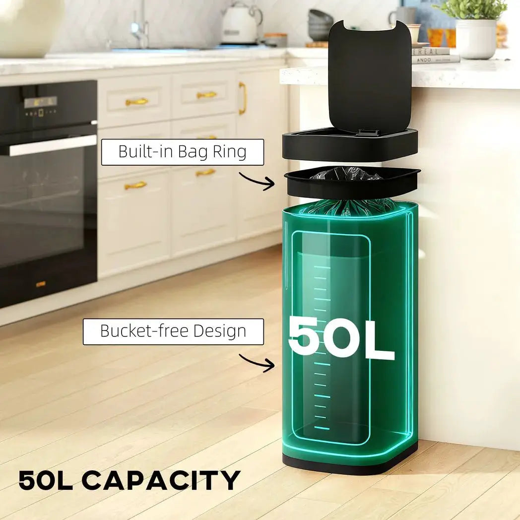 HOMCOM 50L Sensor Bin, Automatic Kitchen Bin, Manual Override, Battery Operated, Inner-Bucket-Free, for Kitchen, Bedroom - from HOMCOM