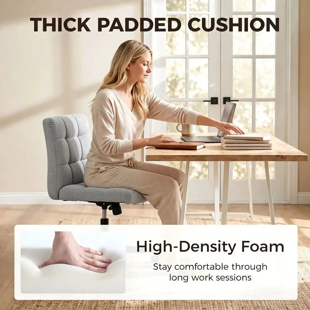 HOMCOM Armless Office Chair, Cross Legged Linen Computer Desk Vanity Chair with Wide Seat, Rocking Function, Grey - from HOMCOM