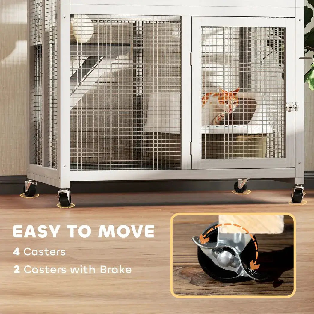 PawHut Wooden Catio Cat Outdoor Enclosure, Cat Cage with Waterproof Roof, Platforms, for Multiple Cats, White - from PawHut