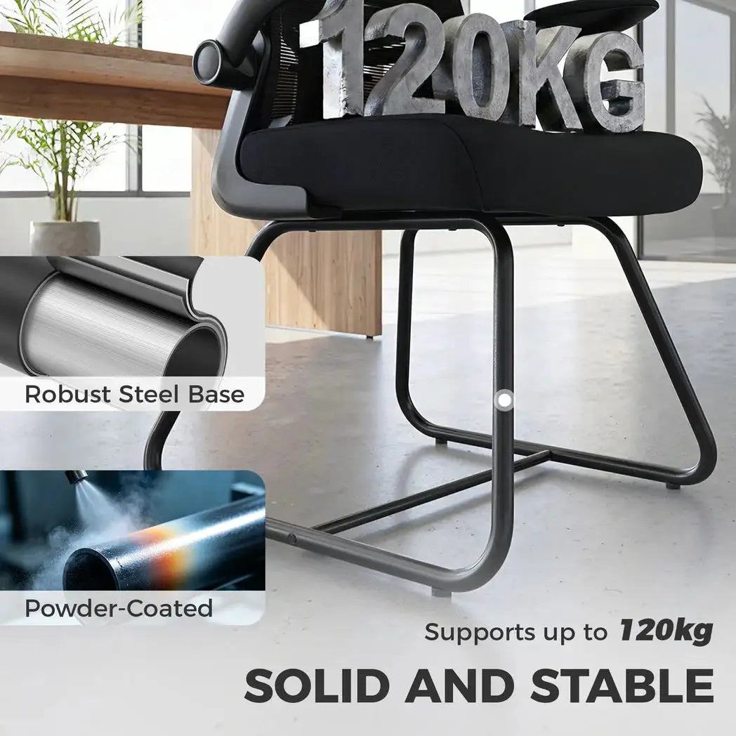 HOMCOM Reception Chair, Conference Meeting Office Chair with Flip-up Armrest, Mesh Backrest, Lumbar Support and Metal Base - from HOMCOM