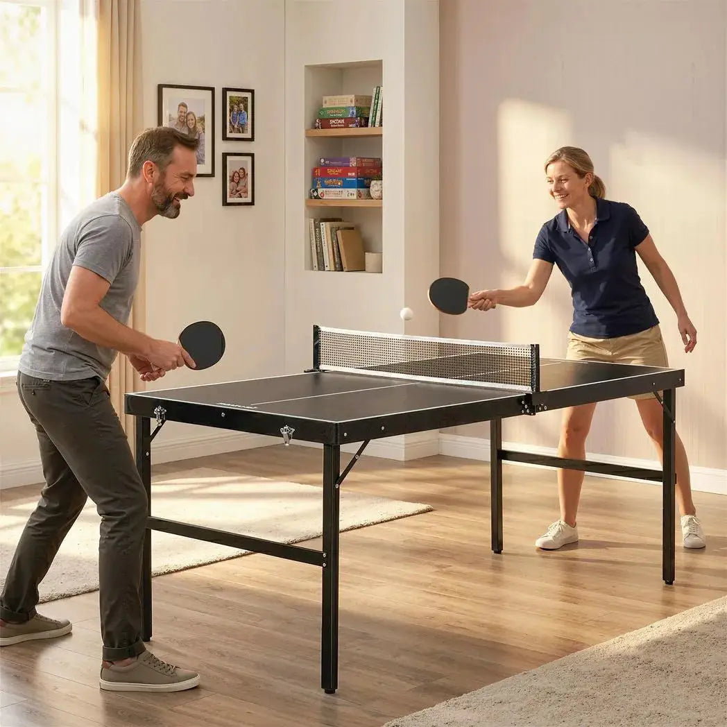 SPORTNOW 5ft Mini Table Tennis Table, Folding Ping Pong Table with Net and Aluminium Frame, Portable Ping Pong Game Set for Indoor Outdoor Use, Black - from SPORTNOW