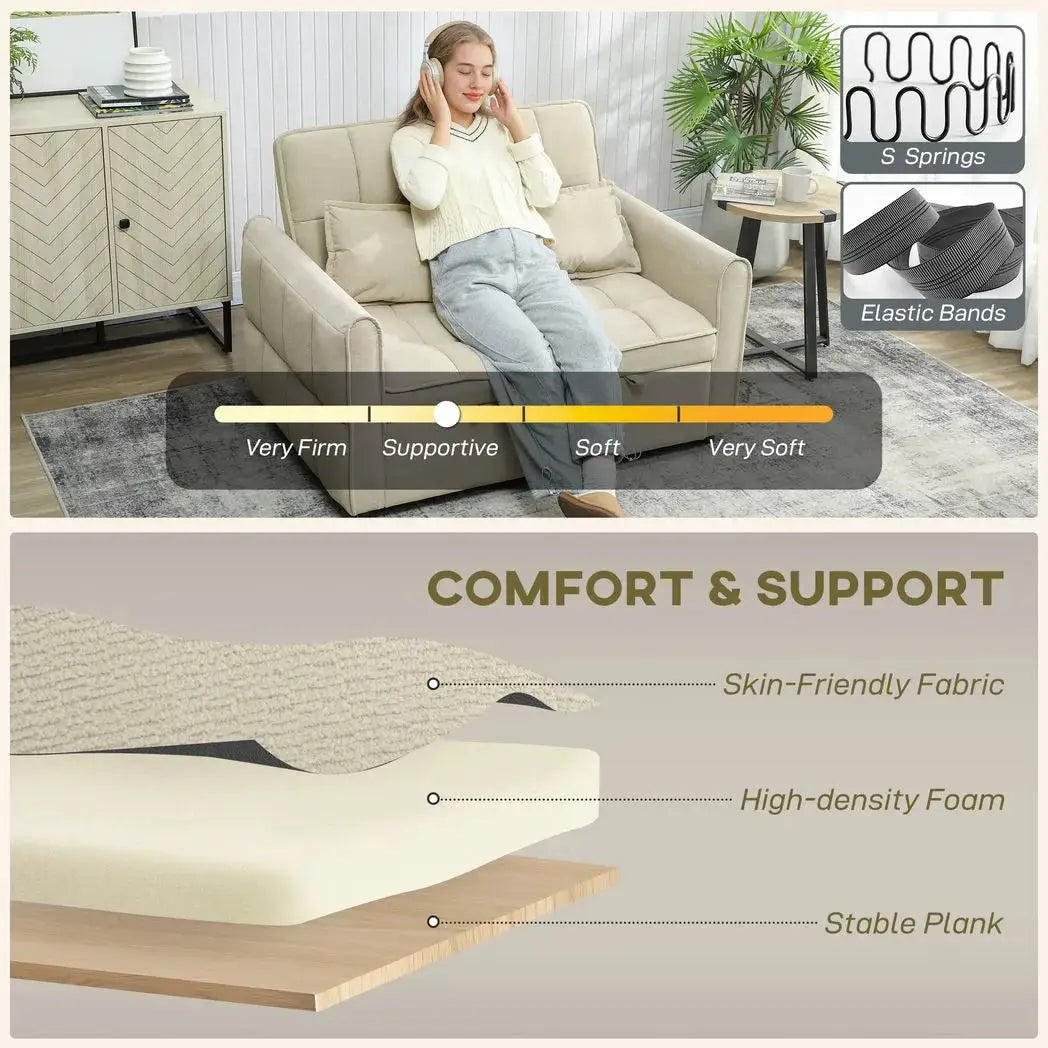 HOMCOM 2 Seater Sofa Bed, 3-in-1 Convertible Sleeper Sofa with Click-clack Adjustable Backrest and 2 Pillows, Light Brown - from HOMCOM