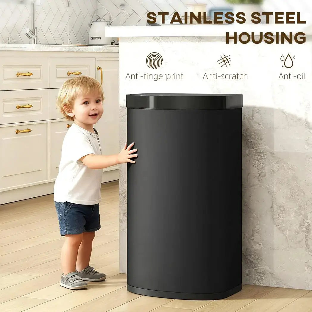 HOMCOM 55L Sensor Bin with Soft-Close Lid, Automatic Touchless Motion Sensor Kitchen Bin with Fingerprint Resistant Stainless Steel for Hygienic Gyms, Home Office Use, Black - from HOMCOM