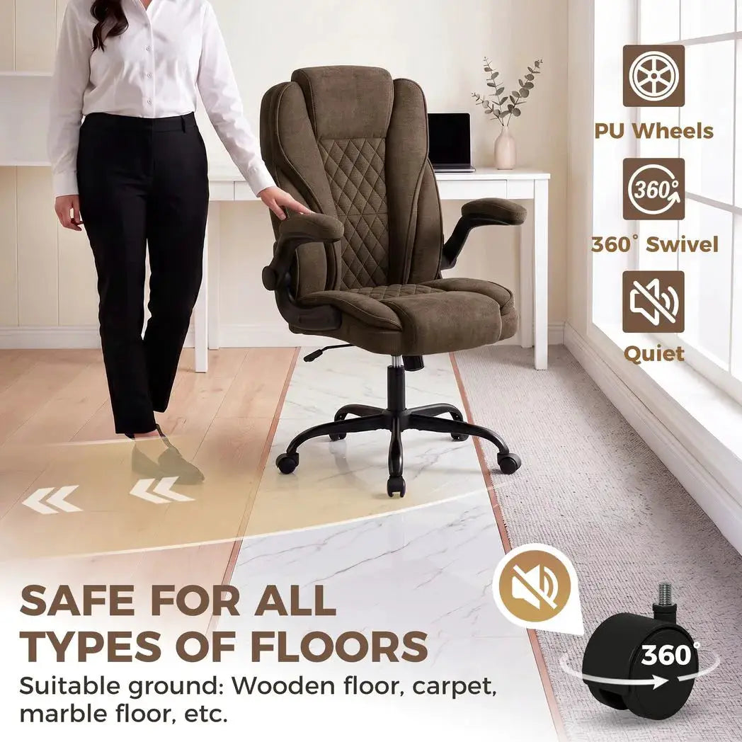 HOMCOM Office Chair, Ergonomic Desk Chair with Flip-up Armrest, Pocket Springs, Swivel Wheels, Adjustable Height, Brown - from HOMCOM